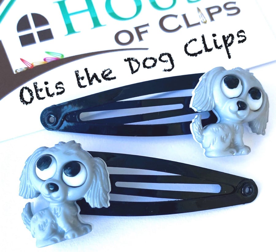 Otis the Dog Hair Clips x2 - Snap Clip - Boys Hair Clip - Hair Accessory - Puppy