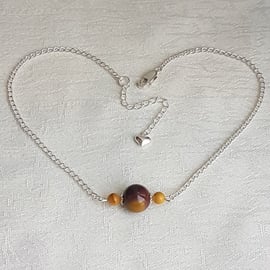 Gorgeous Mookaite Three Bead Choker Necklace.