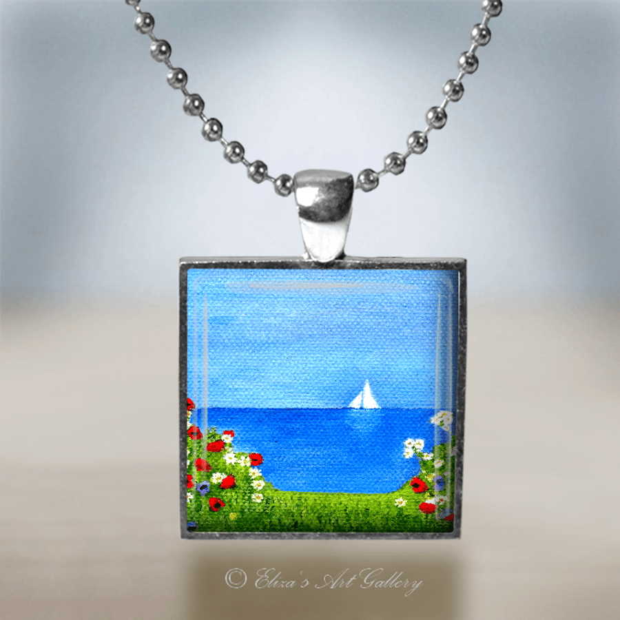 Silver Plated Sailing Boat Art Pendant Necklace