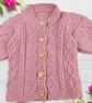 Hand Knitted Rose Pink Baby Cardigan with Cable Knit and Wooden Buttons - Image 2