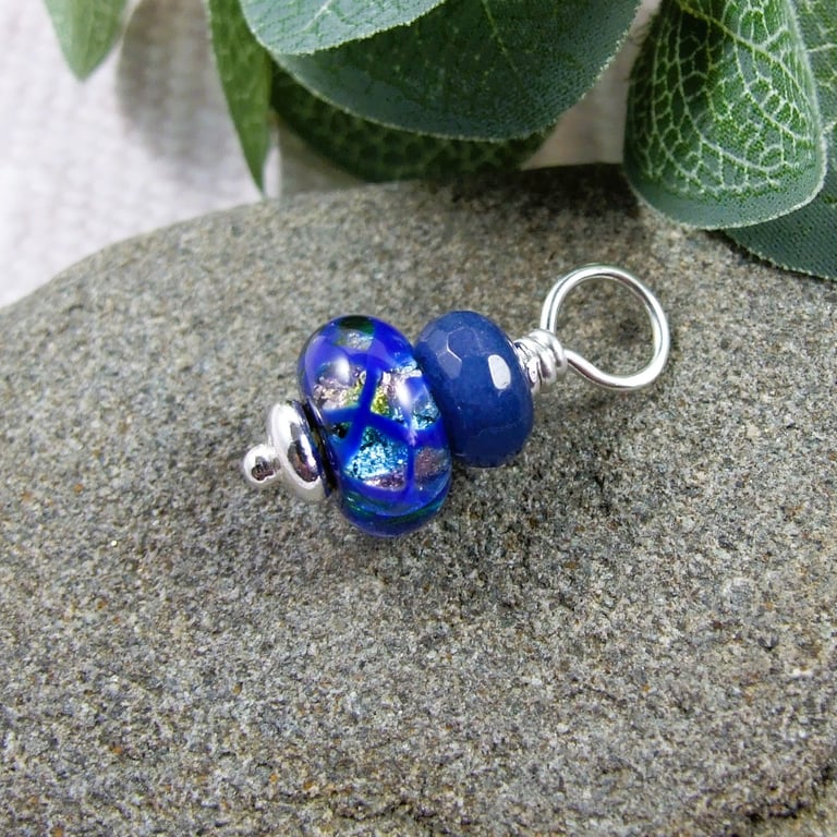 Mermaid Glass Bead Pendant, Sterling Silver with Agate - Chain is Optional
