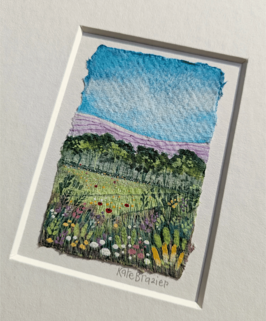 Miniature Poppy Meadow - Original miniature. A5 Mounted