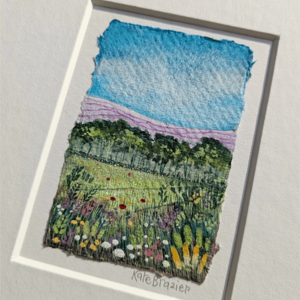Miniature Poppy Meadow - Original miniature. A5 Mounted