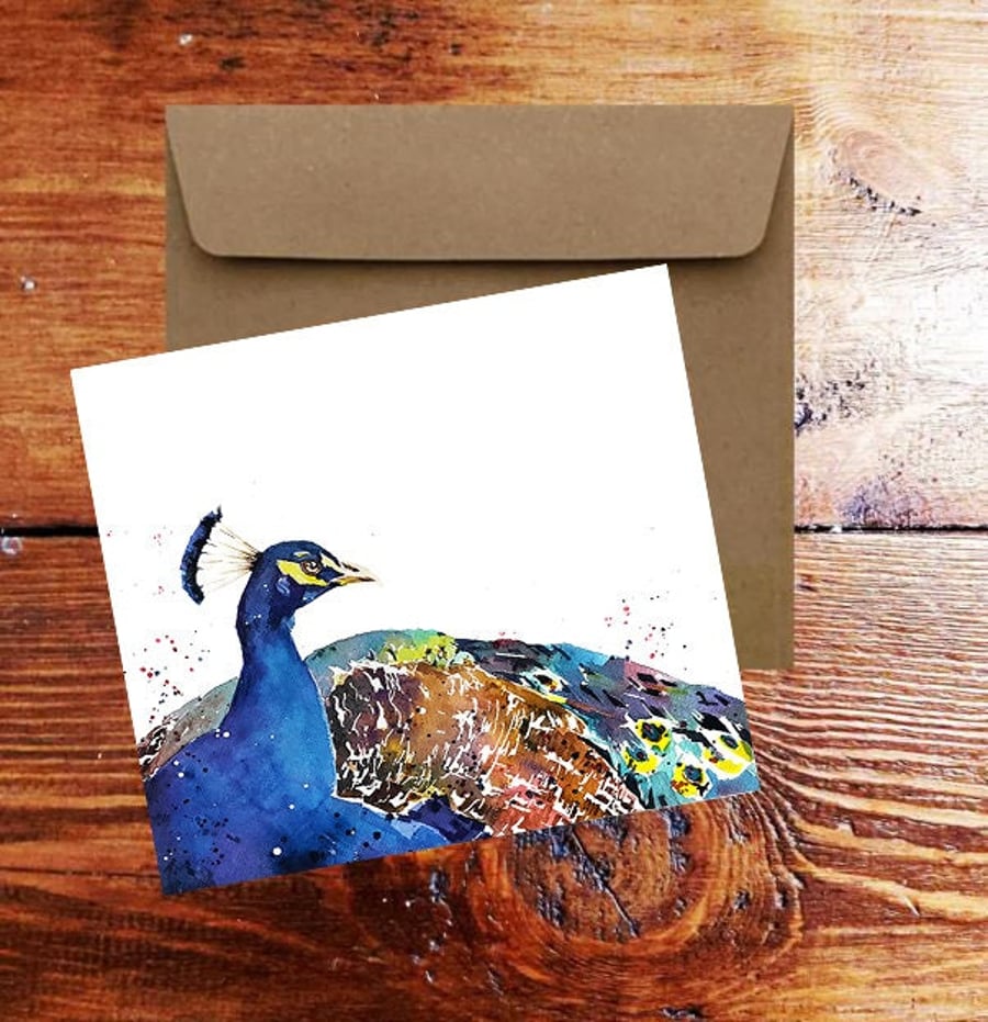 Peacock Greeting Card .Peacock Watercolour art card,Peacock art Greeting Card,Pe