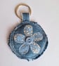 Denim flower keyring - blue