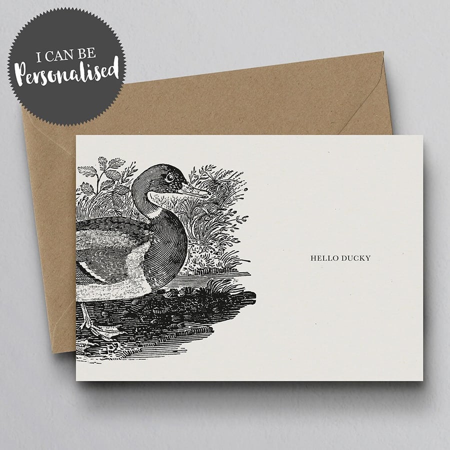 Hello Ducky Personalised Greeting Card Hello Card, I Love You Card, Duck Card