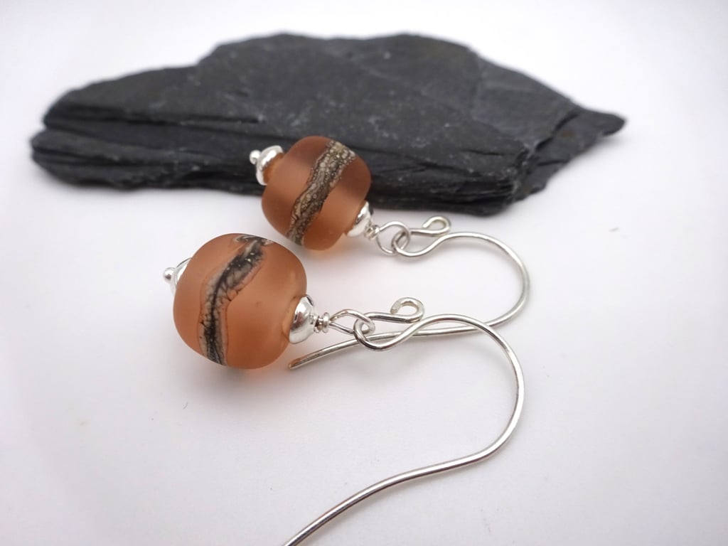 peach frosted lampwork glass earrings