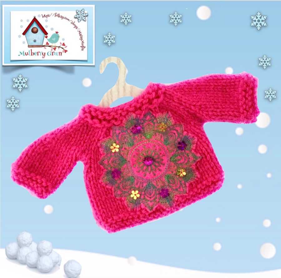 Reserved for Beverly - Cerise Pink Embroidered and Sequinned Jumper