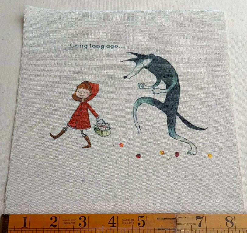 Screen printed fabric panel - Red Riding Hood and Wolf craft supply