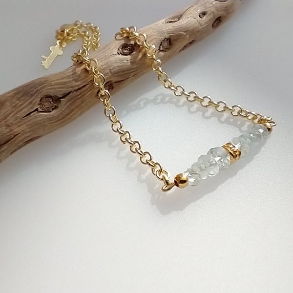 Natural Aquamarine Gemstone Gold Vermeil Bracelet