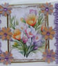 Purple& Orange Crocus Flowers - Hand Crafted Decoupage Card - Blank 3162