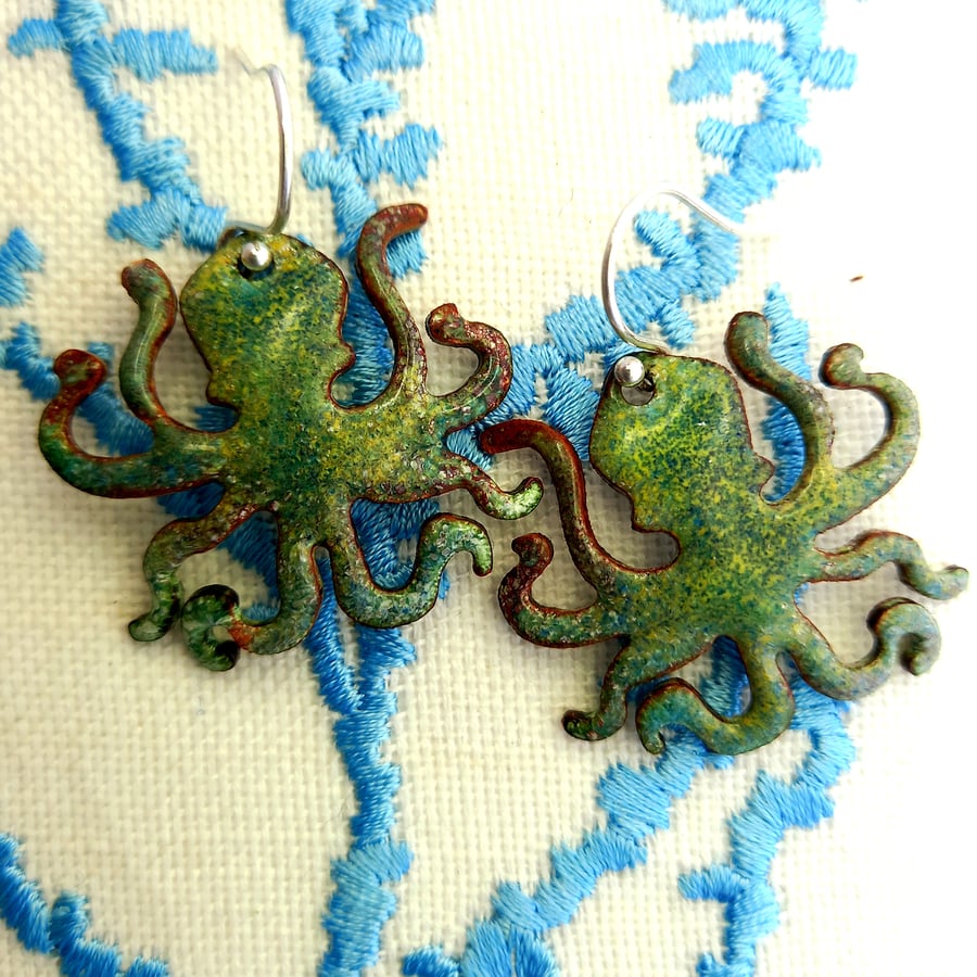 Green octupus earrings
