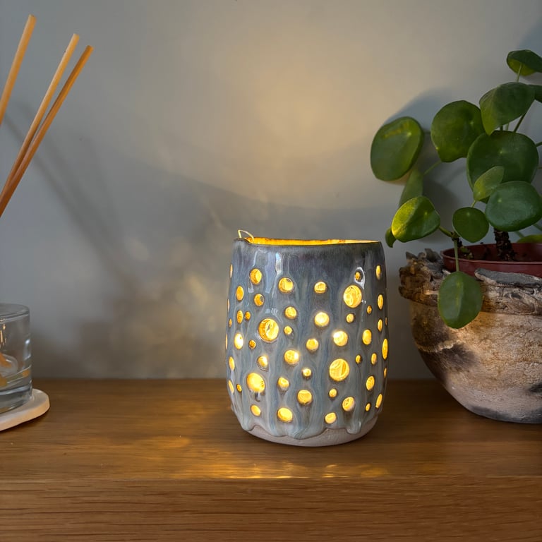 Handmade ceramic candle holder, ceramic luminary 
