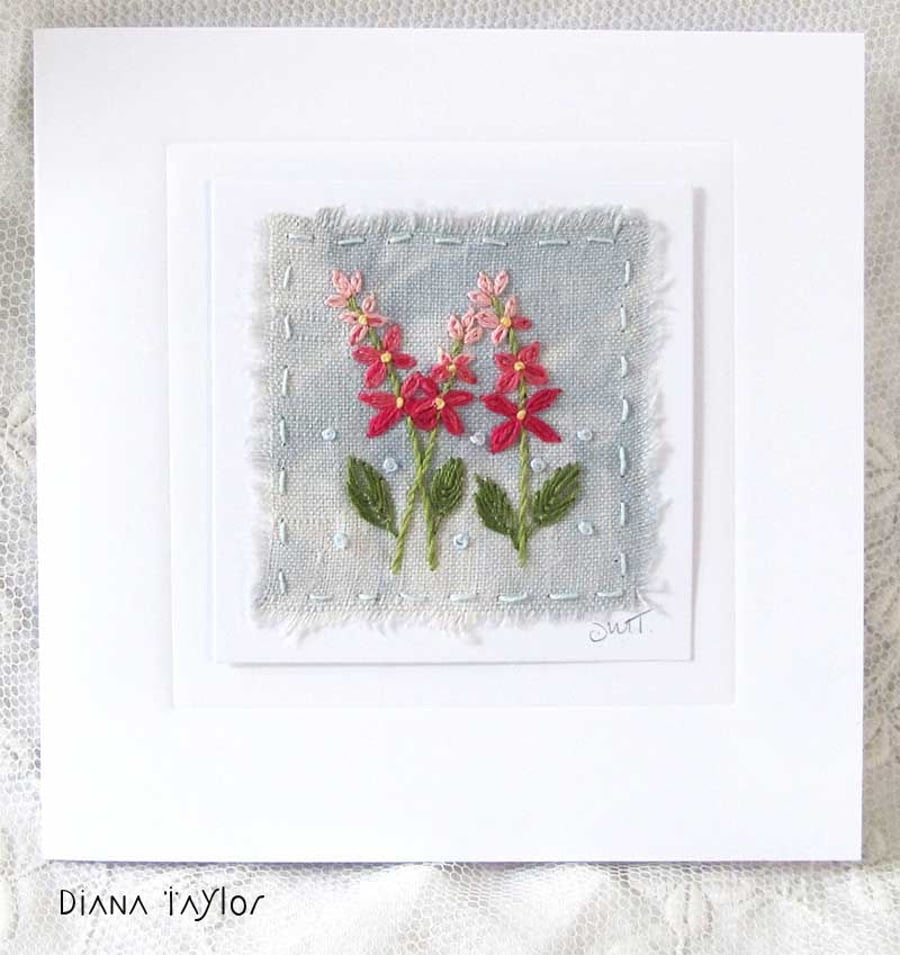 HAND EMBROIDERED HAND DYED FLORAL GREETINGS CARD
