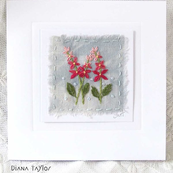 HAND EMBROIDERED HAND DYED FLORAL GREETINGS CARD