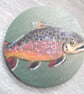 Wooden Coaster handpainted with a Brown Trout.  