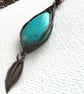 Wire Wrapped Pendant Necklace in Oxidised Copper and Turquoise - Image 1
