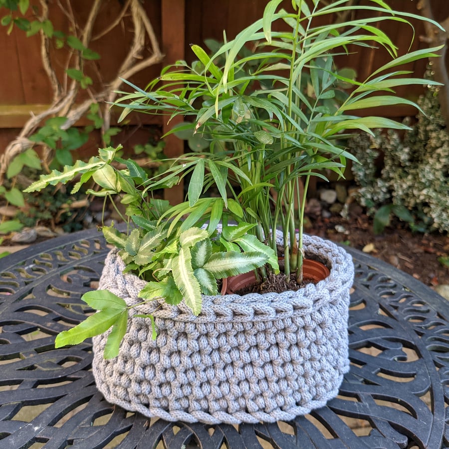 Crochet basket, oval container, home decor, plant display