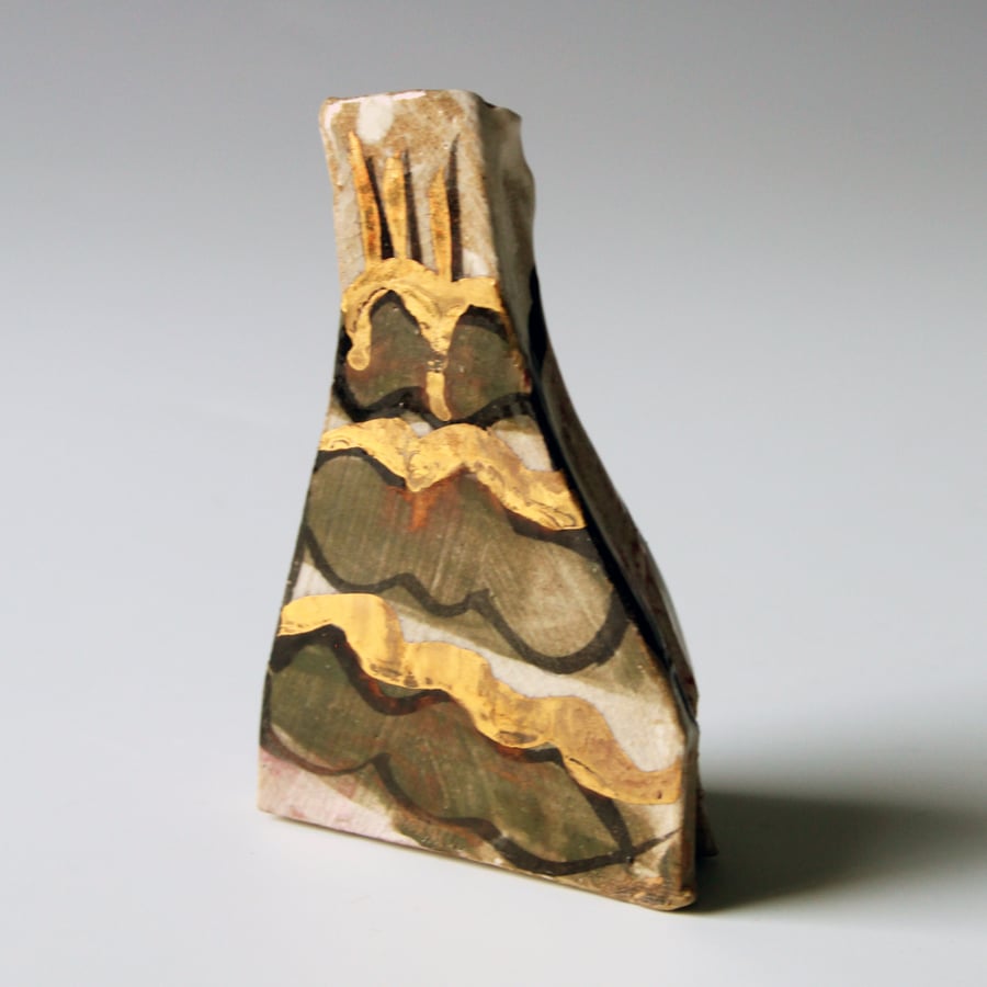 Small Sculpture: Ceramic Sketch: Bottle Top Target and Gold
