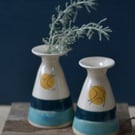 Handmade Ceramic Flared bud Vase - decorated with a golden sun and Swift