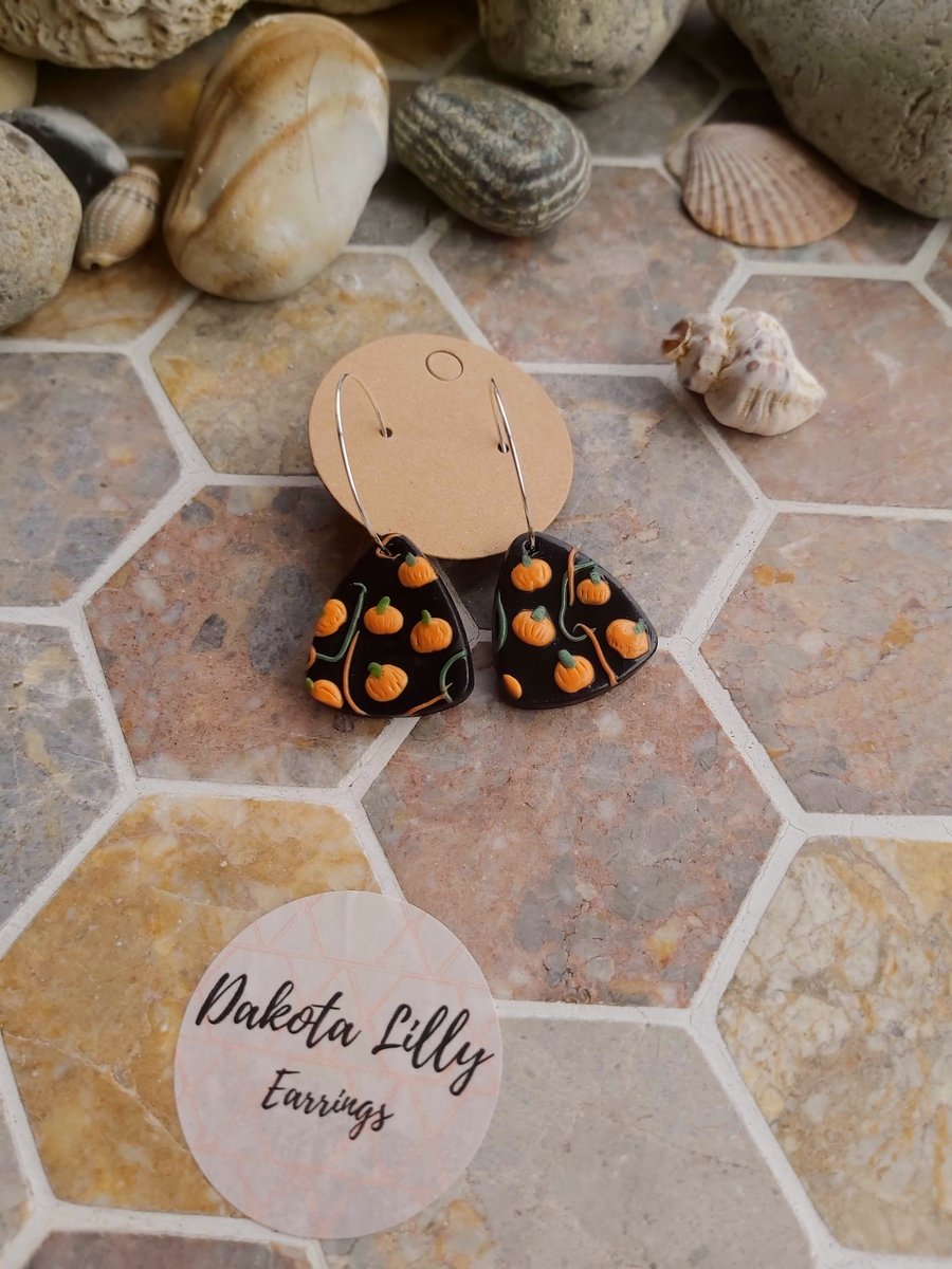 Pumpkin triangle polymer clay earrings