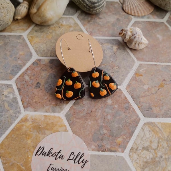 Pumpkin triangle polymer clay earrings