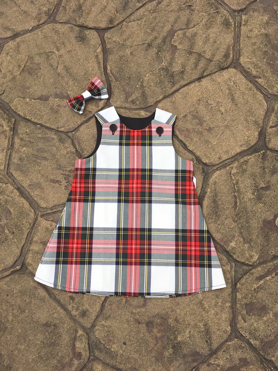 Stewart Dress Tartan Pinafore Dress and Hair Bow