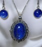 Vintage style necklace and earrings, handmade felt with silk in blue