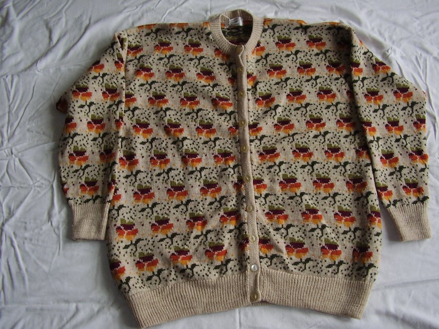 Oatmeal Flower Cardigan with Autumn shades