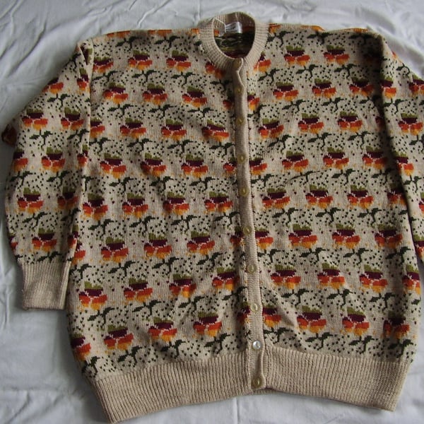 Oatmeal Flower Cardigan with Autumn shades