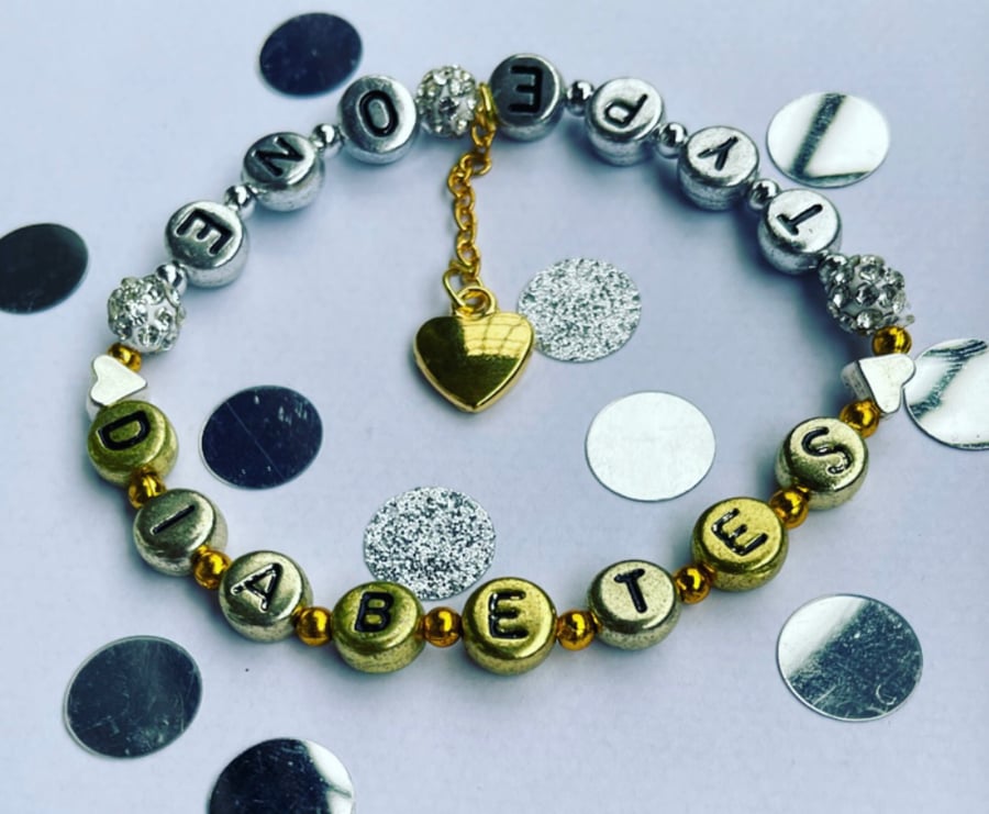Type one diabetes bracelet ladies gift bracelet medical wording 