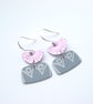Pink and grey retro flower earrings  - Image 2