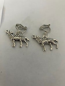 clip on earrings with wolf  tibetan silver charm