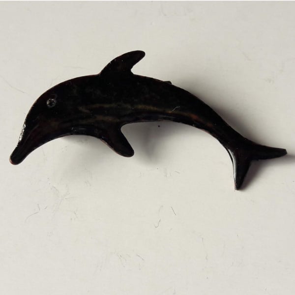 enamel brooch - black dolphin (No2)