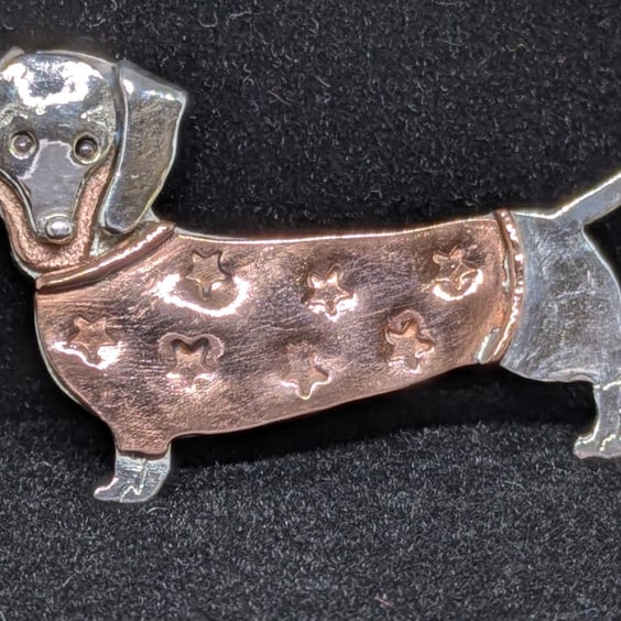 Sterling silver dachshund brooch, Sausage dog brooch