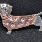 Sterling silver dachshund brooch, Sausage dog brooch