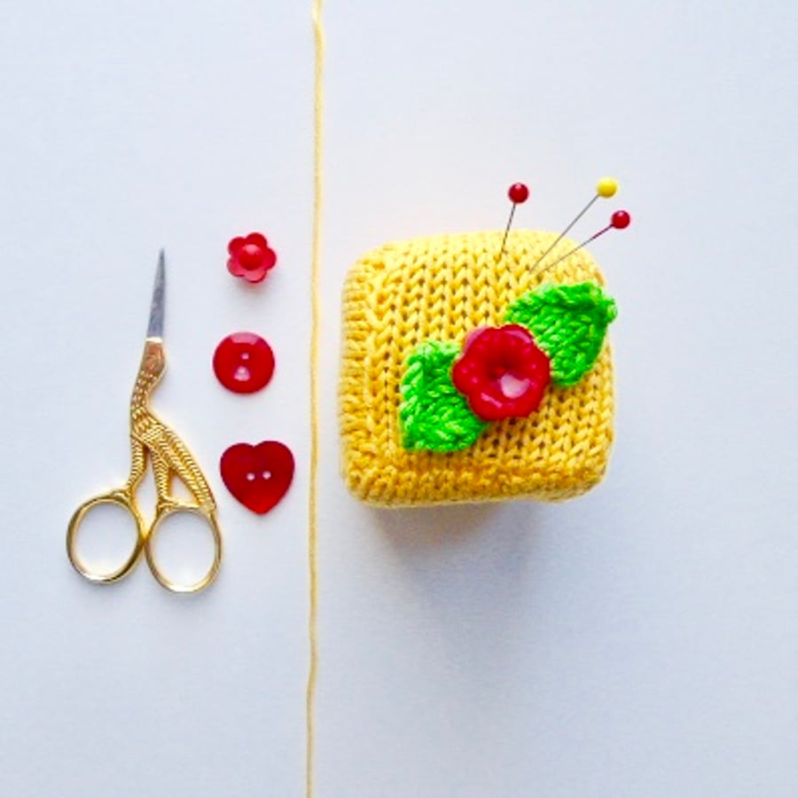 Pincushion, knitted pincushion, sugar cube pincushion