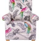 Aviary Garden Fabric Adult Chair Armchair Pink White Parrot Accent Small