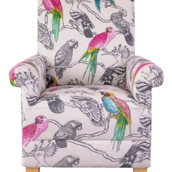 Aviary Garden Fabric Adult Chair Armchair Pink White Parrot Accent Small