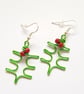 Green Holly Leaf Wire Earrings - Lightweight Christmas Jewellery - Image 1