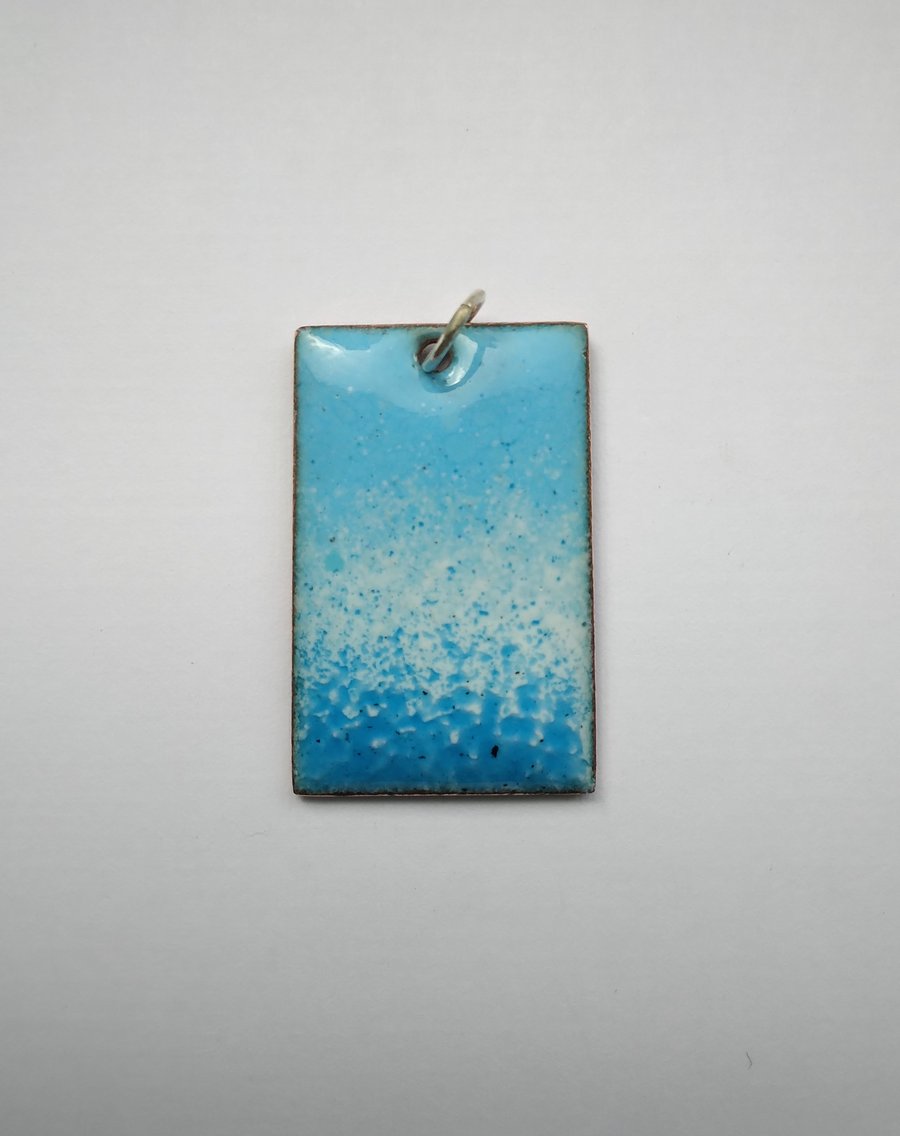 Blue and white enamelled copper rectangular pendant 165