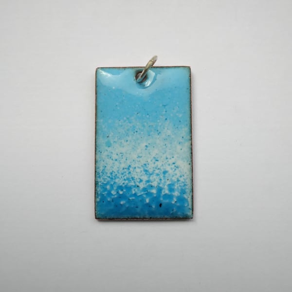 Blue and white enamelled copper rectangular pendant 165