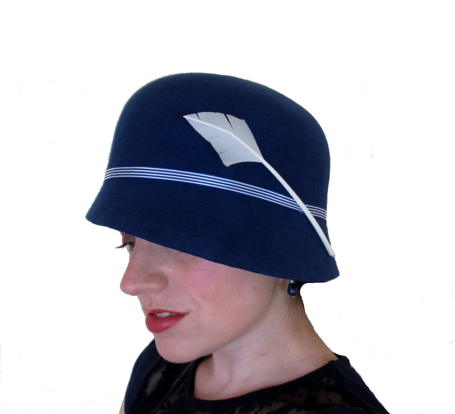 Felt Cloche Hat - Handmade Winter Hat, Blue Hat