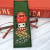 Embroidered up-cycled mushroom bookmark. 