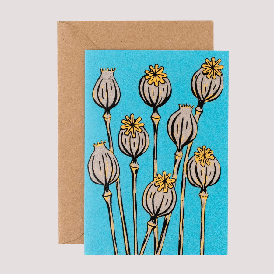 Seed Head Card, Poppy Head Card, Blank Birthday Card 