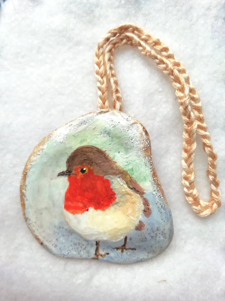 Robin painted hanging shell.