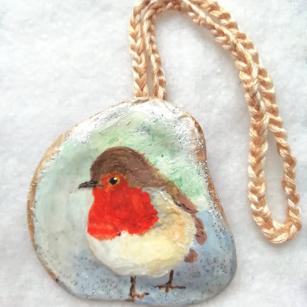 Robin painted hanging shell.