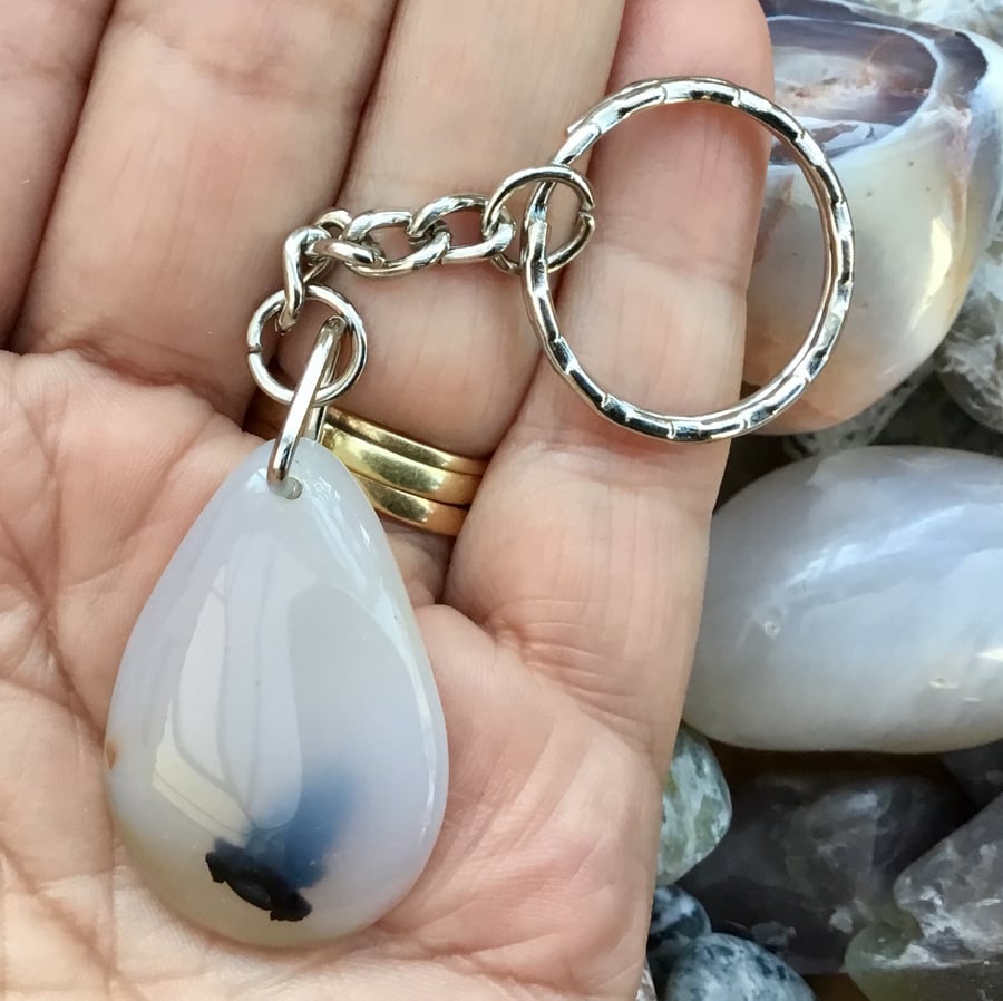 Pretty Dendritic Agate Gemstone Keyring or Handbag Charm.