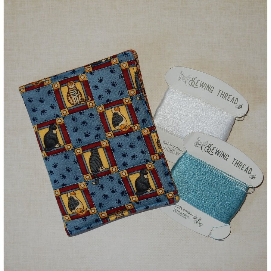 Padded needle case - cats and paw prints