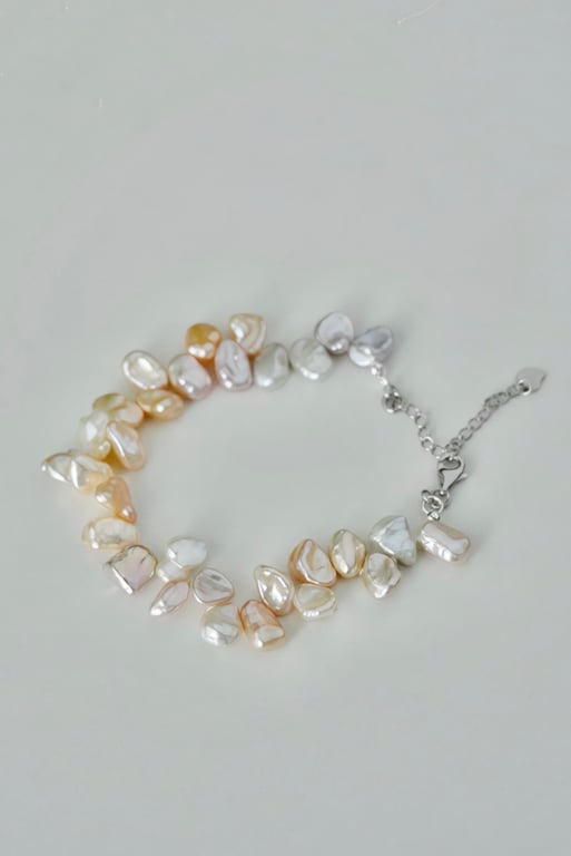 Keshi Freshwater Pearl Sterling Silver Bracelet
